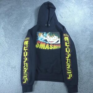 Funimation My Hero Academia Hoodie Mens Small Black Deku Smash Graphic Fleece